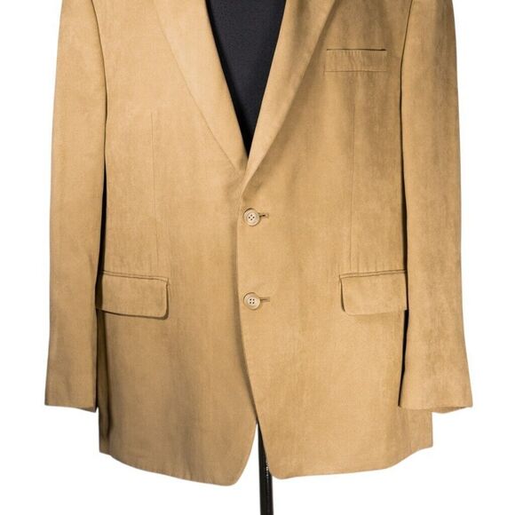 Chaps Ralph Lauren Mens Blazer Beige Faux Suede 2 Button Jacket Sport Coat 46R - Picture 7 of 9